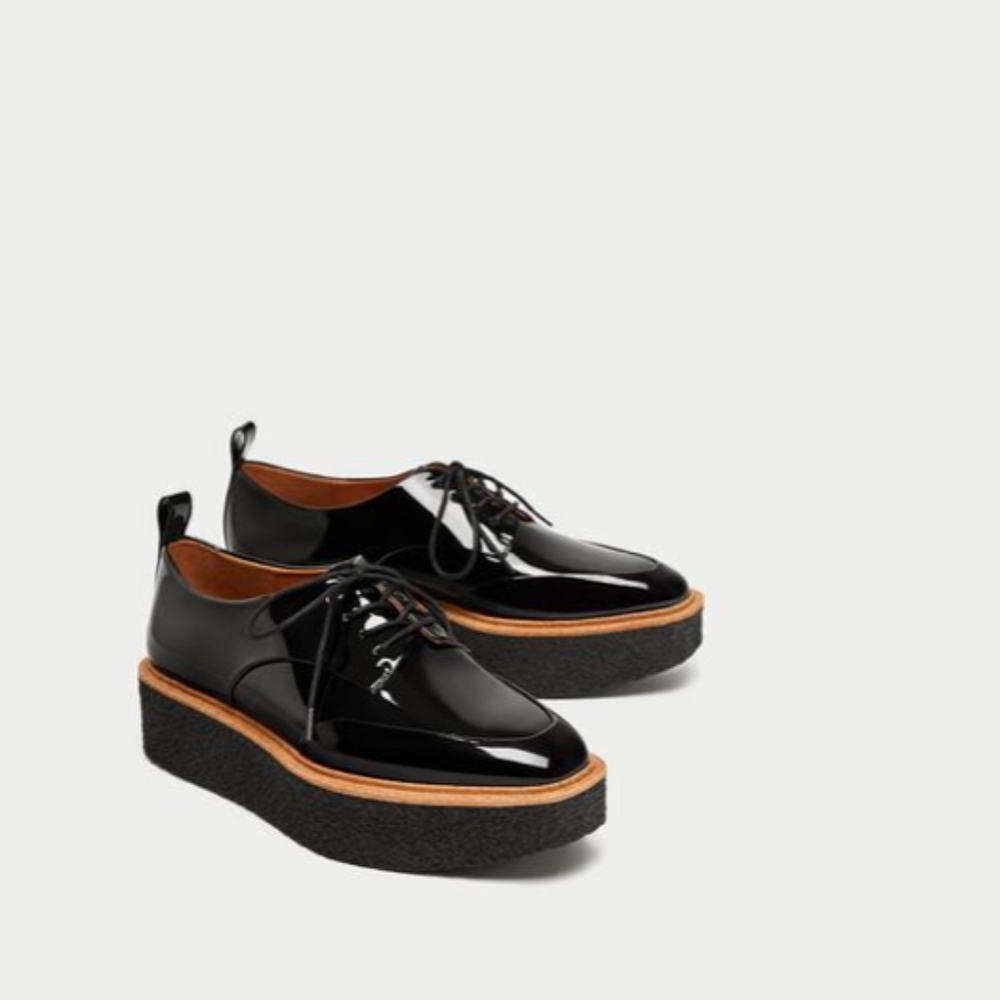 Zara Flat Black Platform Shoes Lace-up size 39 , 8